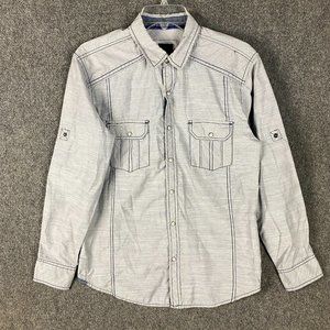 Various Artists Pearl Snap Shirt Men's Medium Long Sleeve Gray Cotton Blend M